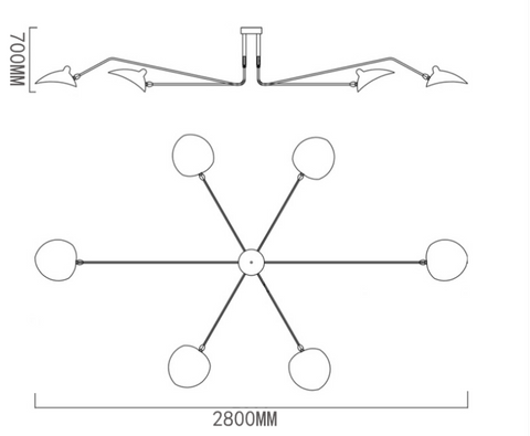 Serge Mouille ceiling lamp 6 ARMS